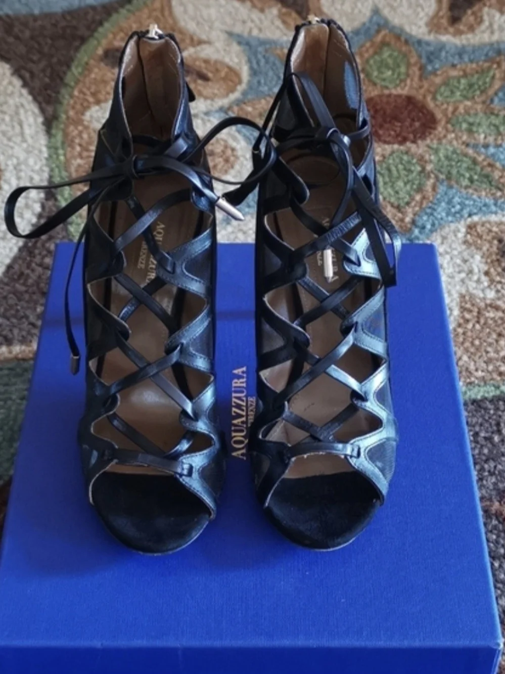 Aquazzura Black Lace-Up Caged Stiletto Sandal - Picture 5 of 11